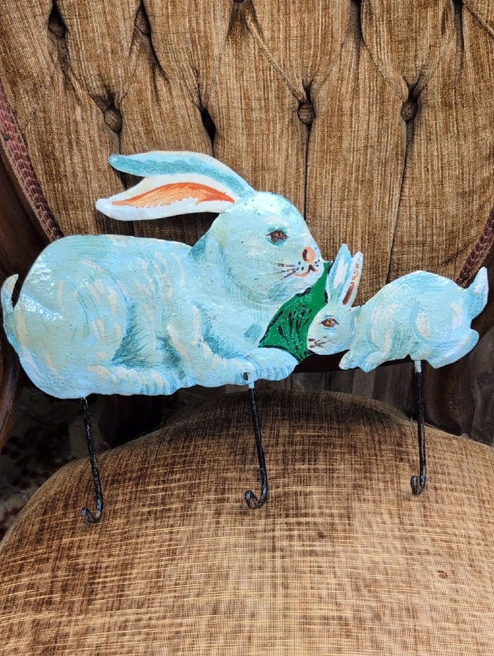 Hand-Painted Blue Rabbit Wall Hook Rack